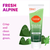 Tube of Lume fresh alpine scented cream deodorant splashing in water and the text: fresh alpine, crisp and clean forest green