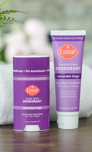 Lume Lavender Sage solid stick and cream tube deodorants