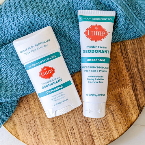 Lume cream stick and tube deodorants