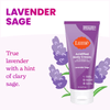 Lume lavender sage scented body cream over purple flowers and the text: Lavender sage true lavender with a hint of clary sage