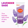 Lume lavender sage cream deodorant tube on purple flowers and the text: Lavender sage true lavender with a hint of clary sage