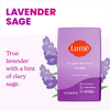 Lume lavender sage scented soap bar over purple flowers and the text: Lavender sage true lavender with a hint of clary sage
