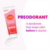 Open Lume peony rose scented cream deodorant tube and the text: Pre odorant a deodorant that stops odors before they start