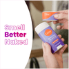 Purple Lume soft powder scented deodorant stick and text that says: Smell better naked