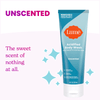 Light blue Lume unscented acidified body wash over stars, next to text that says: Unscented, the sweet scent of nothing at all