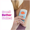 Blue and white Lume unscented cream deodorant stick and text that says: Smell better naked