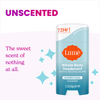 Lume unscented cream deodorant stick next to text that says: Unscented, the sweet scent of nothing at all